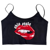 Ohio State OSU Buckeyes Lips Black Spaghetti Tank