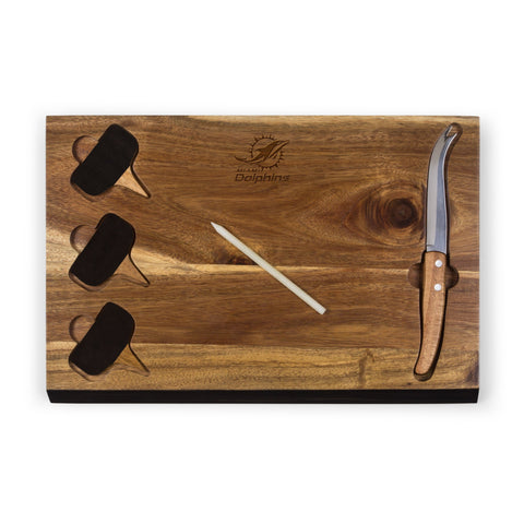 Miami Dolphins - Delio Acacia Cheese Cutting Board & Tools Set