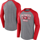 Fanatics Men's Heather Gray/Heather Scarlet San Francisco 49ers Weekend Casual Raglan Tri-Blend Long Sleeve T-Shirt