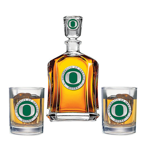 University of Oregon Capitol Decanter with 2 Glasses