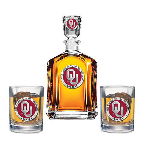 University of Oklahoma Capitol Decanter with 2 Glasses