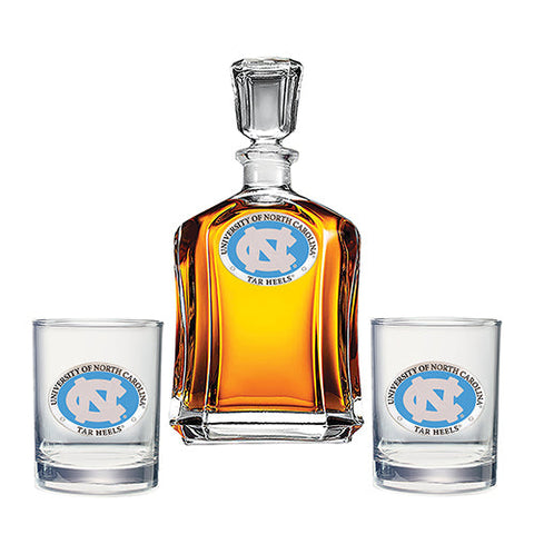 University of North Carolina Capitol Decanter with 2 Glasses