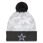 Dallas Cowboys White/Graphite 2024 Salute To Service Digital Camo Cuffed Knit Hat with Pom