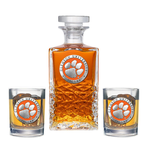 Clemson University Heritage Decanter with 2 Glasses
