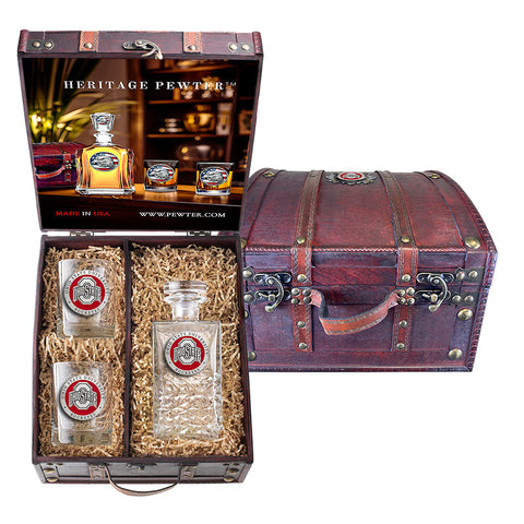 Ohio State University Heritage Decanter and 2 Glasses with Chest Box