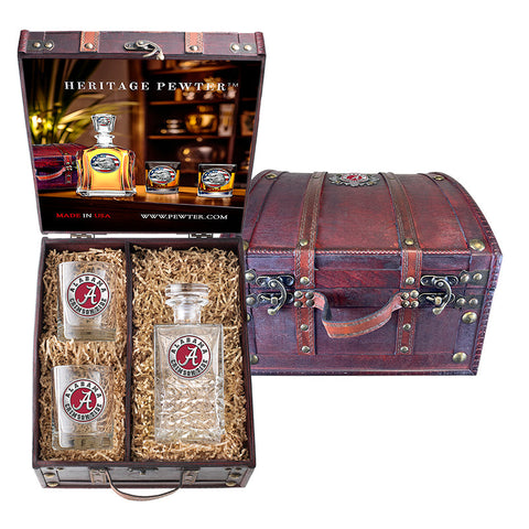 Univeristy of Alabama Heritage Decanter and 2 Glasses w/ Chest Box