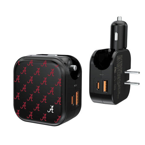 University of Alabama Crimson Tide Script A Fashion Pattern 2 in 1 USB A/C Charger
