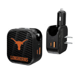 Texas Longhorns Text Backdrop 2 in 1 USB A/C Charger-0