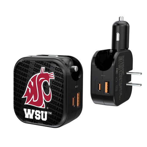 Washington State Cougars Text Backdrop 2 in 1 USB A/C Charger-0