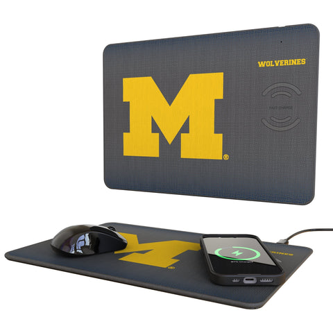 University of Michigan Wolverines Linen 15-Watt Wireless Charger and Mouse Pad