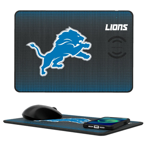 Detroit Lions Linen 15-Watt Wireless Charger and Mouse Pad-0