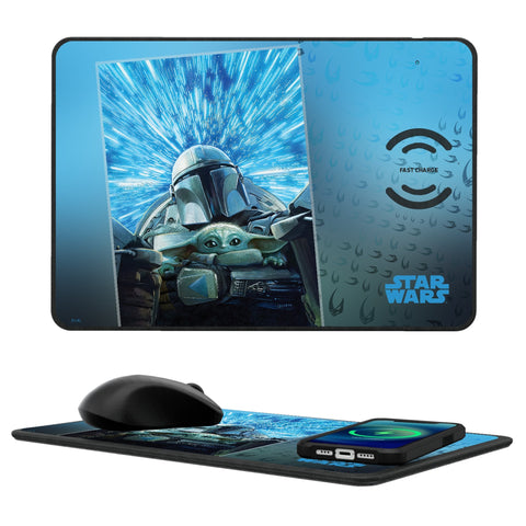 Star Wars: The Mandalorian Grogu and Din Djarin Portrait 15-Watt Wireless Charger and Mouse Pad