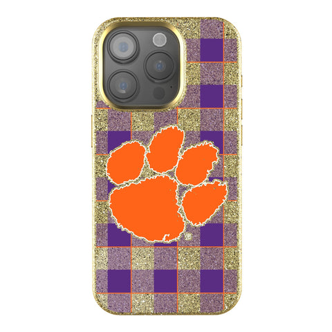 Clemson University Tigers Plaid Bling Phone Case
