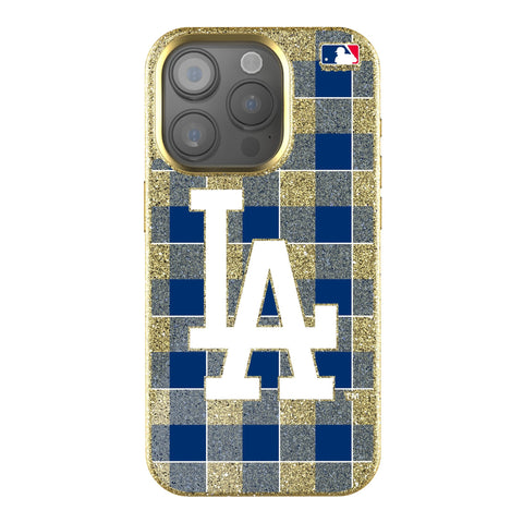 LA Dodgers Plaid Bling Phone Case for Apple iPhone