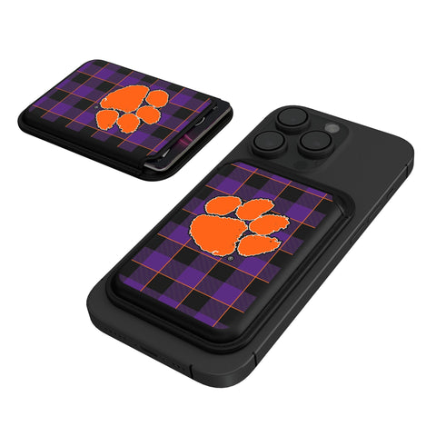 Clemson University Tigers Plaid Black Magnetic Credit Card Wallet