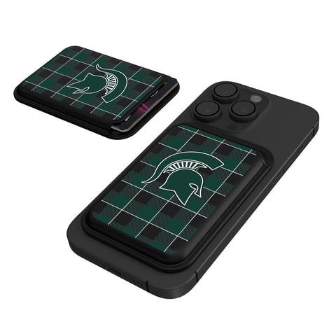 Michigan State Spartans Plaid Black Magnetic Credit Card Wallet-0