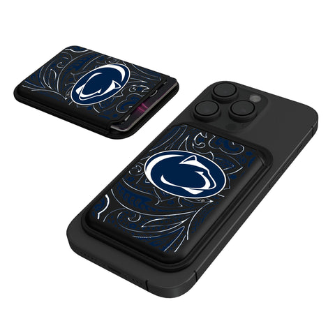 Penn State Nittany Lions Paisley Black Magnetic Credit Card Wallet-0