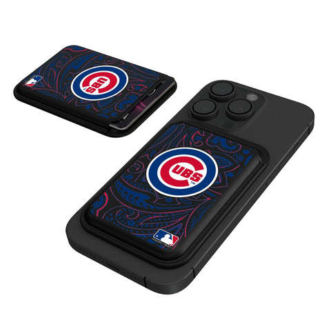 Chicago Cubs Paisley Black Magnetic Credit Card Wallet-0