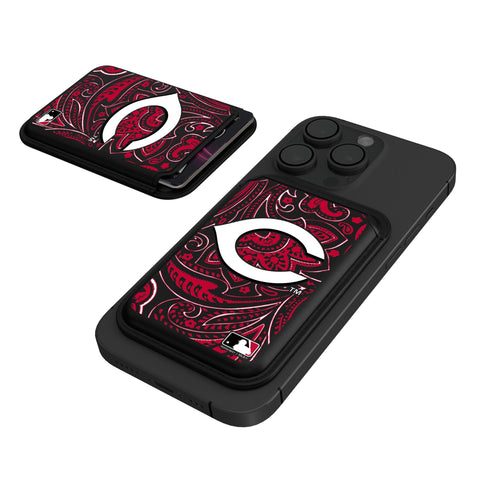 Cincinnati Reds Paisley Black Magnetic Credit Card Wallet-0