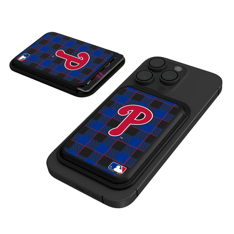 Philadelphia Phillies Plaid Black Magnetic Credit Card Wallet-0