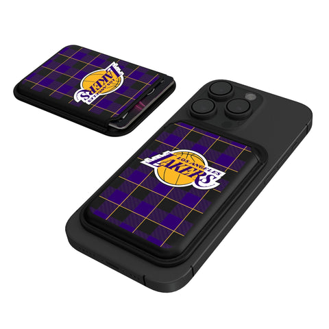 Los Angeles Lakers Plaid Black Magnetic Credit Card Wallet-0