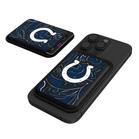 Indianapolis Colts Paisley Black Magnetic Credit Card Wallet-0