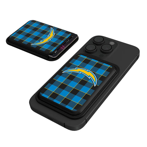 Los Angeles Chargers Plaid Black Magnetic Credit Card Wallet-0