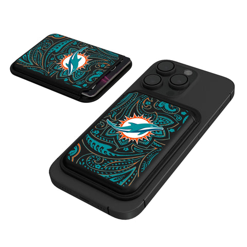 Miami Dolphins Paisley Black Magnetic Credit Card Wallet-0