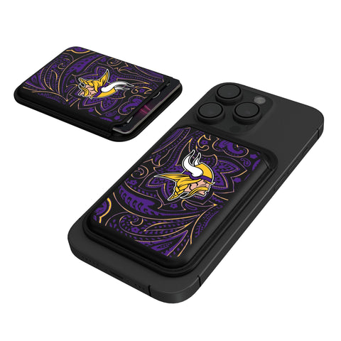 Minnesota Vikings Paisley Black Magnetic Credit Card Wallet-0