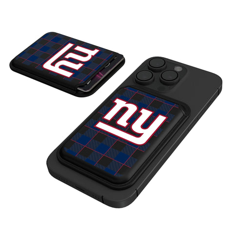 New York Giants Plaid Black Magnetic Credit Card Wallet-0