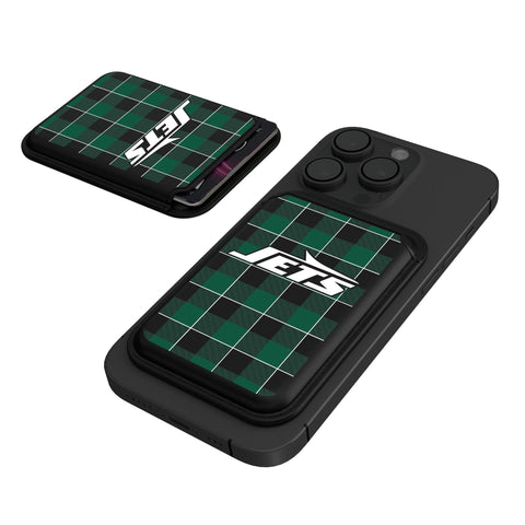 New York Jets Plaid Black Magnetic Credit Card Wallet-0