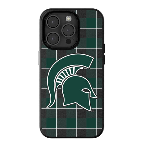Michigan State University Spartans Plaid MagSafe Compatible Phone Case for Apple iPhone
