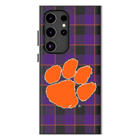 Clemson University Tigers Plaid MagSafe Compatible Phone Case for Samsung Galaxy