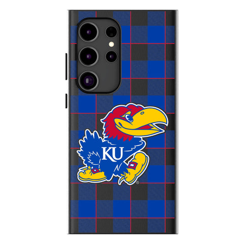 University of Kansas Jayhawks Plaid MagSafe Compatible Phone Case for Samsung Galaxy