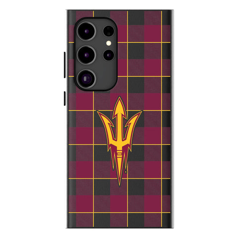 Arizona State University Sun Devils Plaid MagSafe Compatible Phone Case for Samsung Galaxy