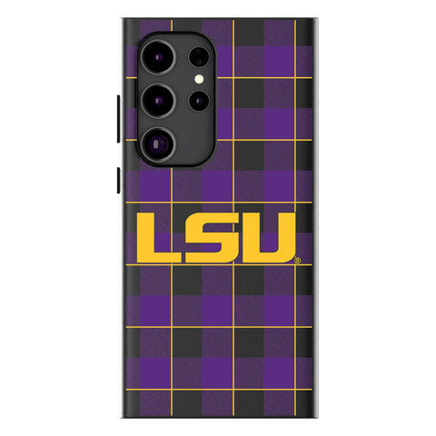 Louisiana State University Tigers Plaid MagSafe Compatible Phone Case for Samsung Galaxy