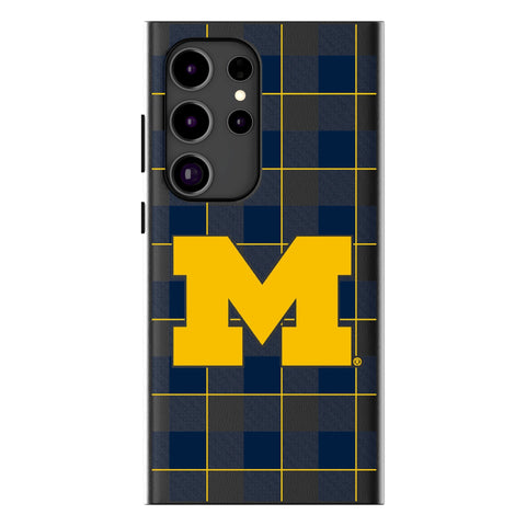 University of Michigan Wolverines Plaid MagSafe Compatible Phone Case for Samsung Galaxy