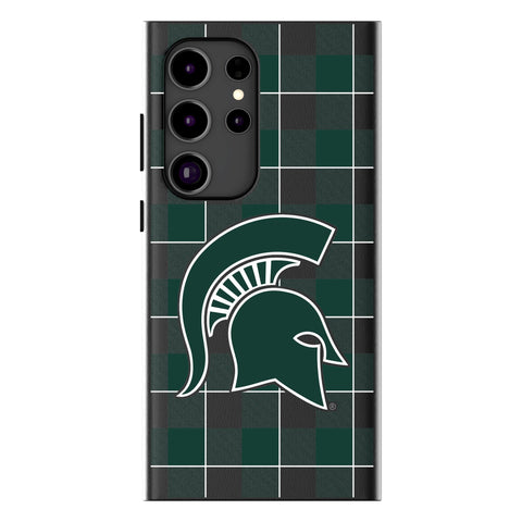 Michigan State University Spartans Plaid MagSafe Compatible Phone Case for Samsung Galaxy