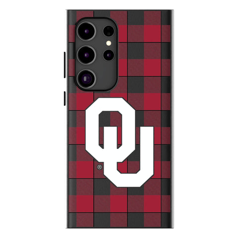 University of Oklahoma Sooners Plaid MagSafe Compatible Phone Case for Samsung Galaxy