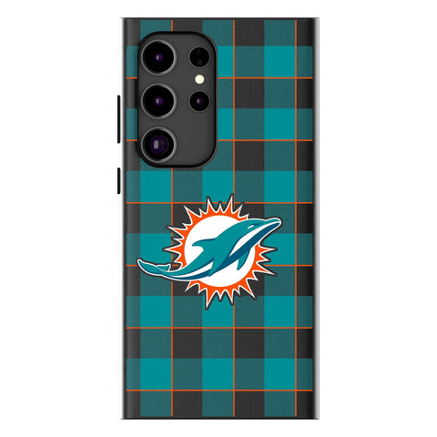 Miami Dolphins Plaid MagSafe Compatible Phone Case for Samsung Galaxy