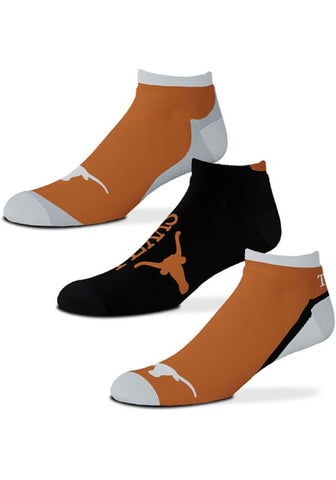 Texas Longhorns For Bare Feet Flash Ankle Socks 3-Pack Set