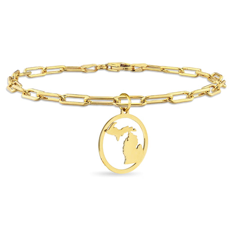 Michigan Map Charm Paperclip Bracelet