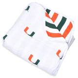 University of Miami Four Layer Muslin Toddler Blanket – Officially Licensed Hurricanes Baby Blanket | Soft Breathable Cotton
