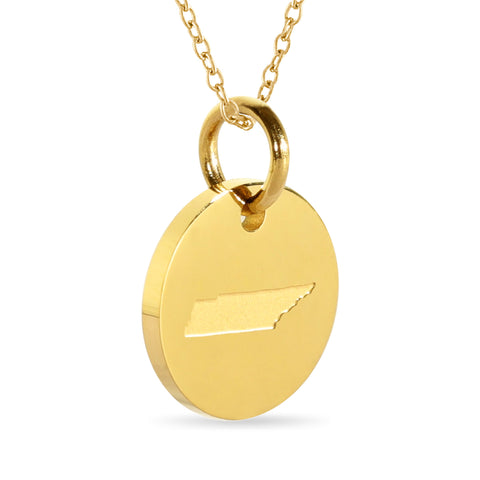 Tennessee Map Engraved Charm Necklace - 18K Gold Plate