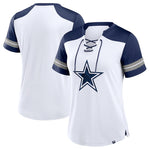 Dallas Cowboys Women's Fanatics White/Navy  Foiled Primary Lace-Up T-Shirt