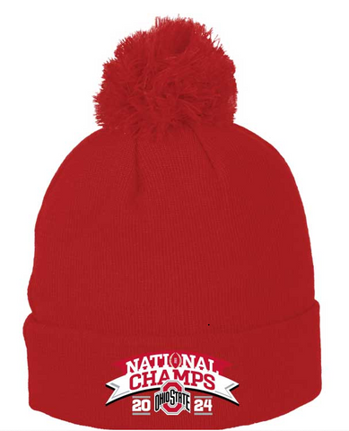 Ohio State Buckeyes 2024 National Champions Pom Beanie