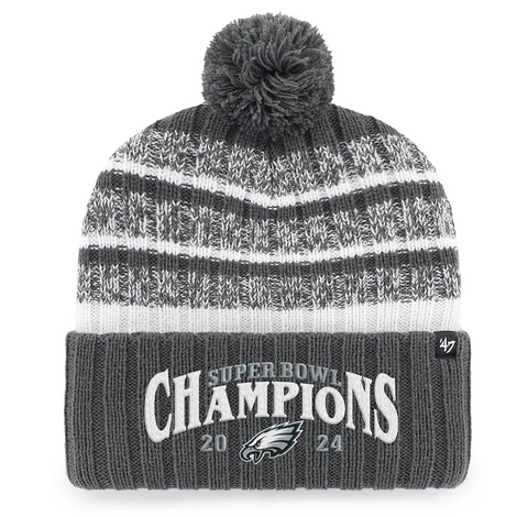 Philadelphia Eagles '47 Super Bowl LIX Champions Tavern Cuffed Knit Hat with Pom - Charcoal/White