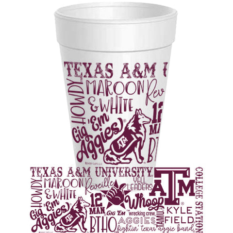 Texas A&M Aggies Traditions Font Wrap 16 oz. Styrofoam Cups