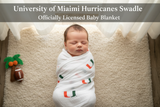 University of Miami Hurricanes Muslin Swaddle Blanket – Soft Breathable 47x47 Baby Blanket – Officially Licensed The U Newborn Gift