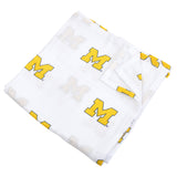 University of Michigan Wolverines Muslin Swaddle Blanket – Premium 100% Cotton 47x47 – Officially Licensed U of M Baby Gift